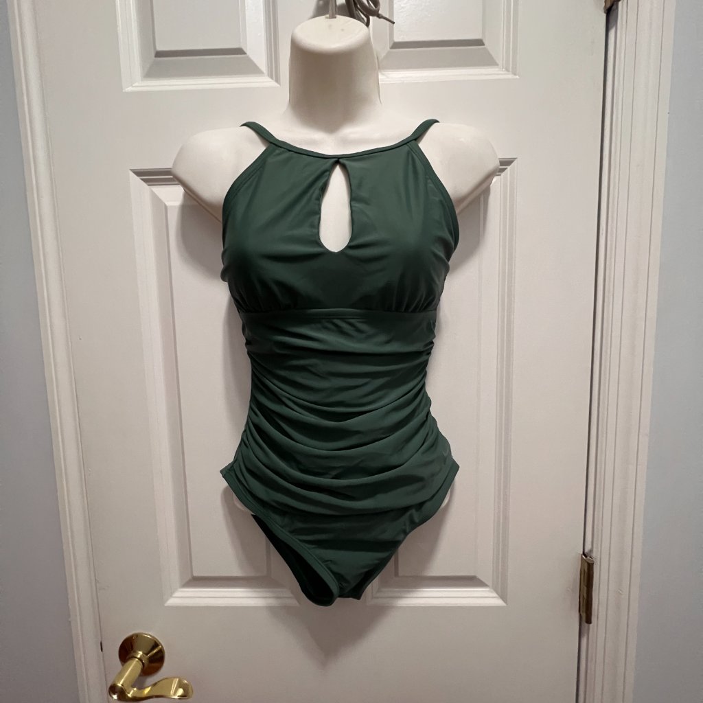 Ellen Tracy High Neck Swimsuit Size 6 Green